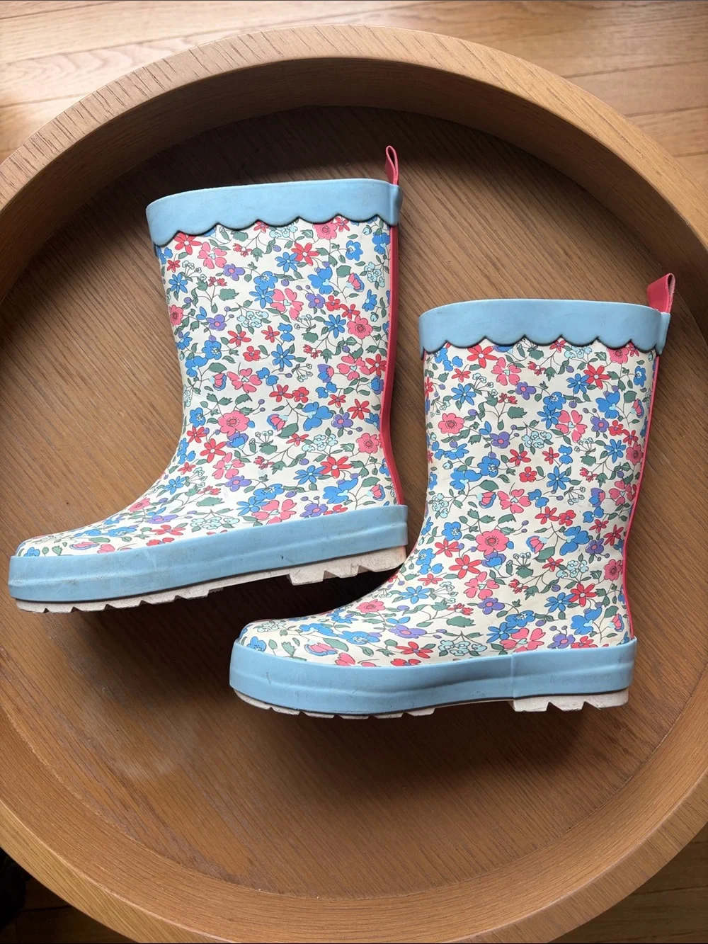 Kids Floral Rain Boots - Blue and Pink